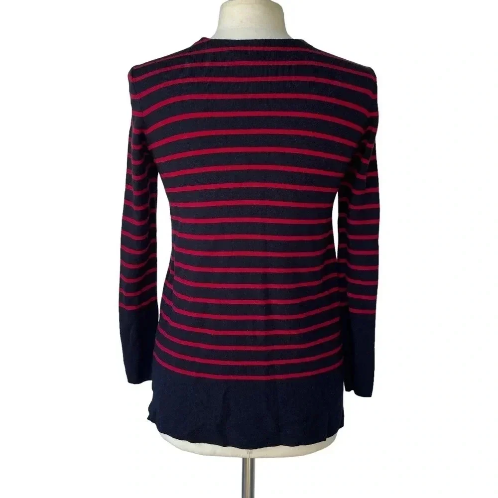 TORY BURCH Seraphina Tunic Sweater Navy Blue Red Striped Merino Wool Size S